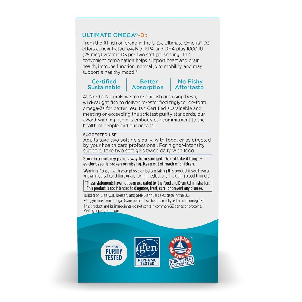 Nordic Naturals Ultimate Omega-D3 lemon bottle pour shows convenient dosing.