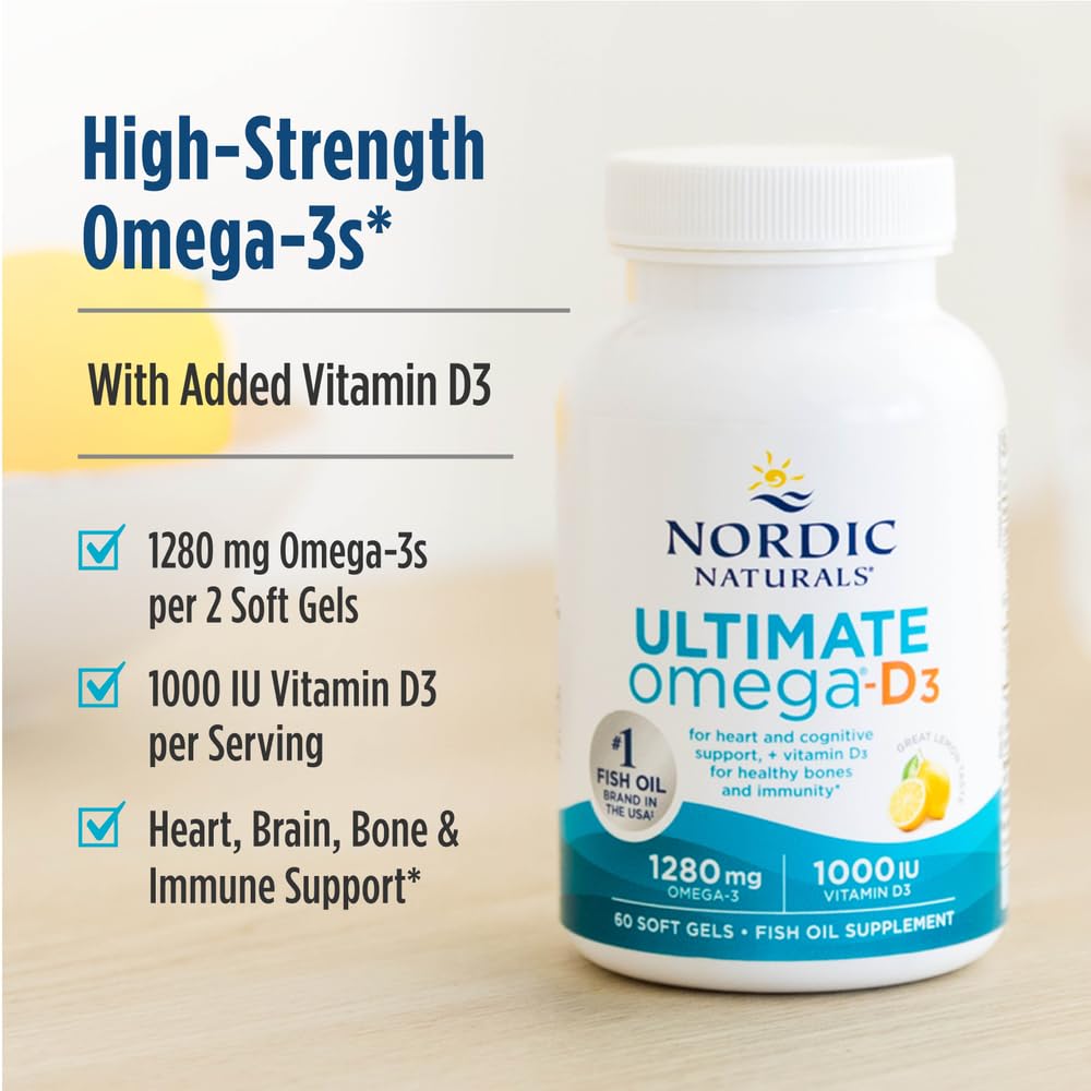 Nordic Naturals Ultimate Omega-D3 packaging on table signals clean design