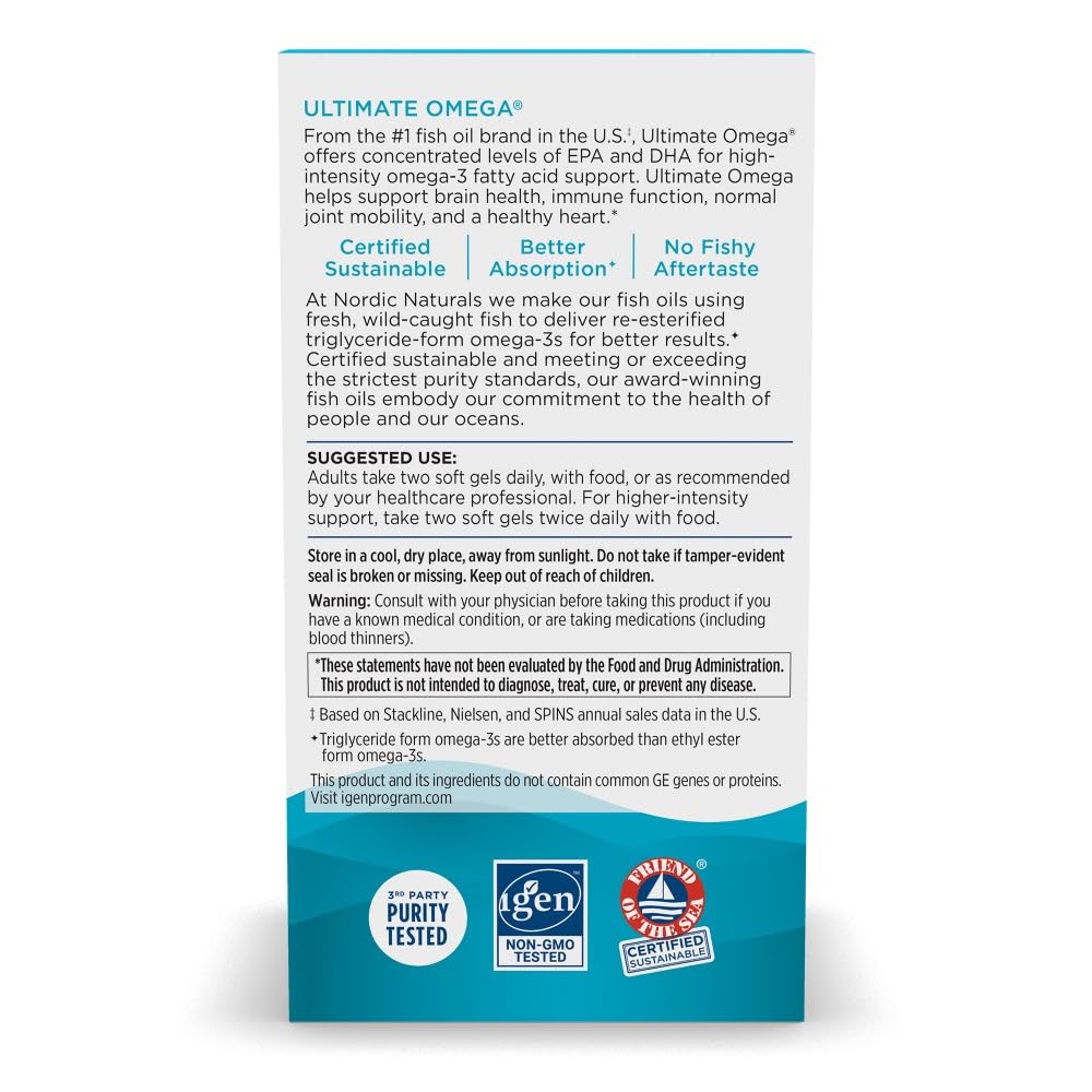 Nordic Naturals Ultimate Omega lemon bottle label highlighting non-GMO purity