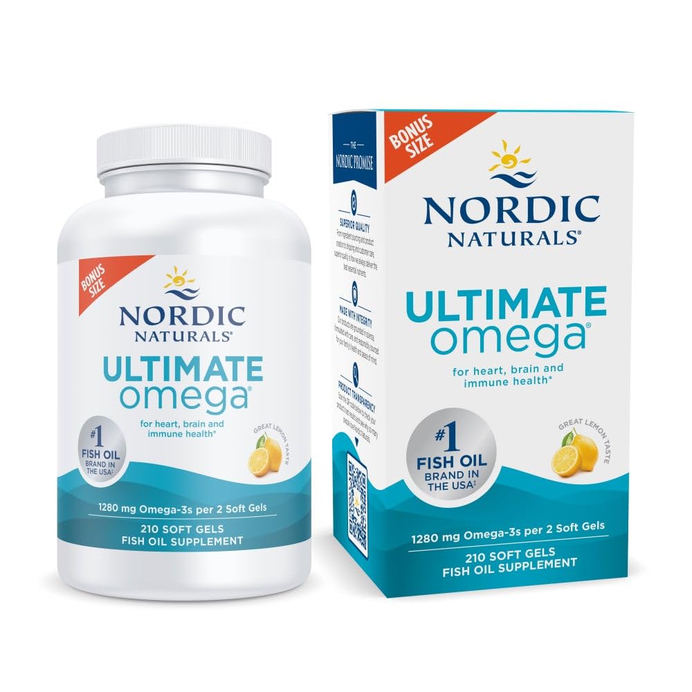 Nordic Naturals Ultimate Omega lemon soft gels bottle label close-up for heart and brain support