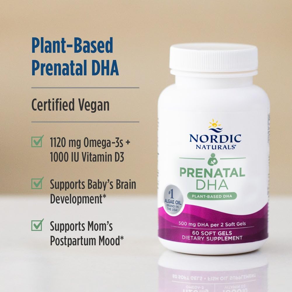Nordic Naturals Vegan Prenatal DHA 500 mg image showcasing high-potency plant-based DHA