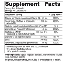 Close-up of Nordic Naturals Vitamin B Complex label highlighting ingredients
