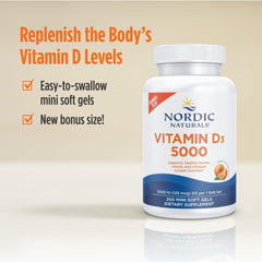 Nordic Naturals Vitamin D3 5000 orange bottle with glass, simple daily ritual.