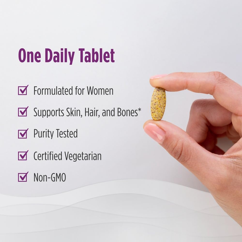 Nordic Naturals Women’s Multivitamin One Daily tablet pour shows convenient single-tablet serving.