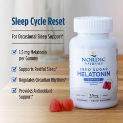 Nordic Naturals Zero Sugar Melatonin Gummies bottle in hand, convenient nightly ritual.