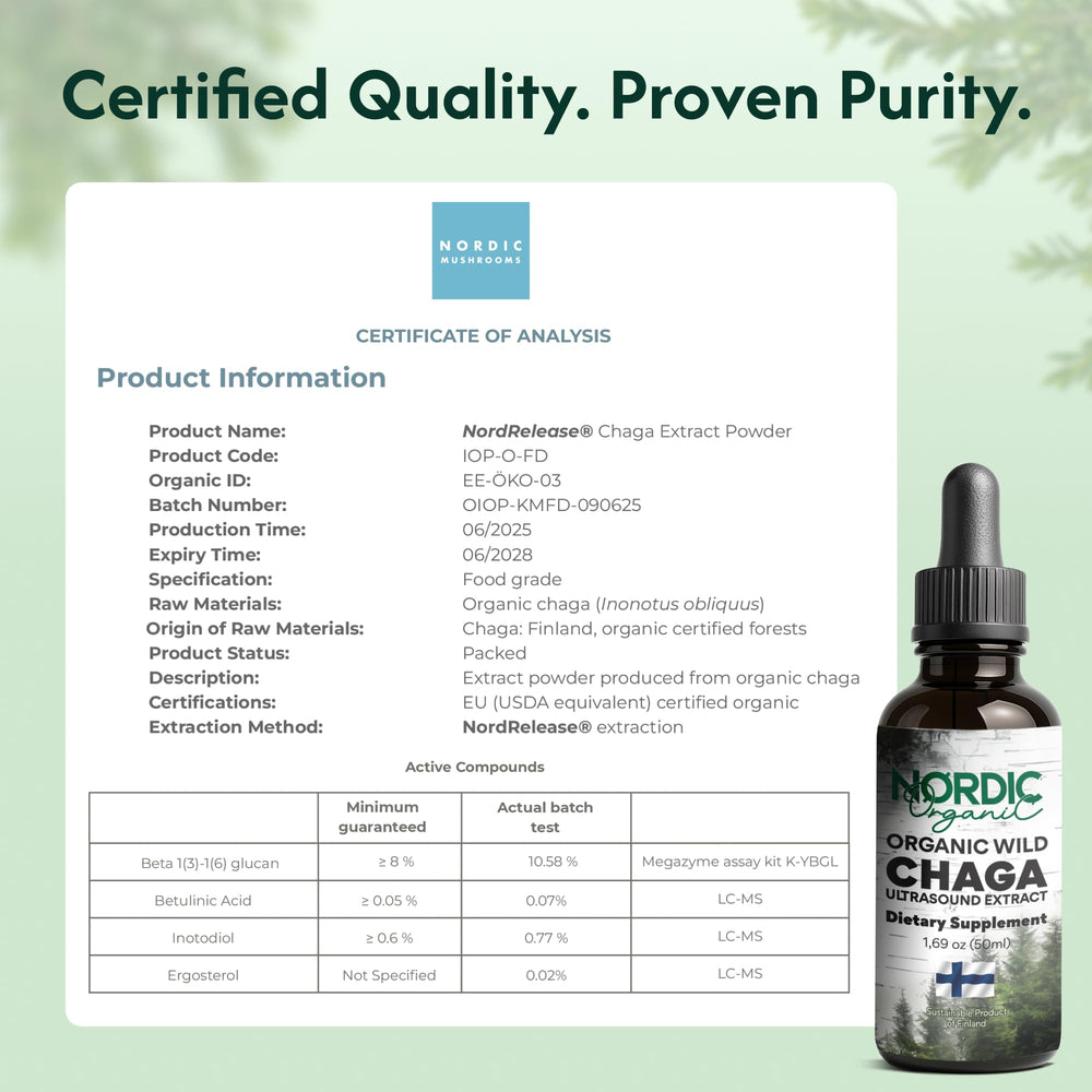 Nordic Organic Chaga ready-to-use tincture adds easily to coffee or tea