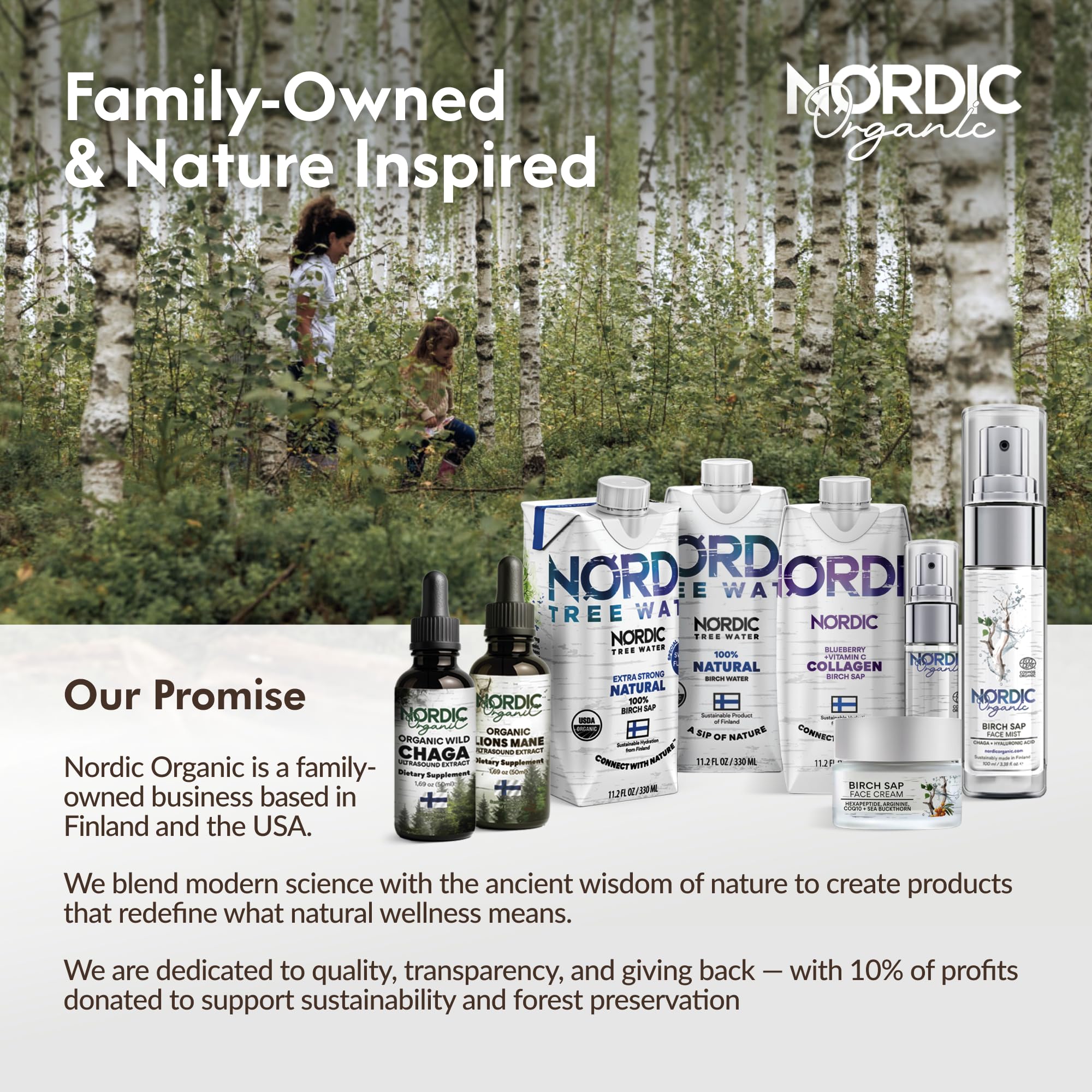 Nordic Organic Lion's Mane tincture sourced from Finland and EU forests.