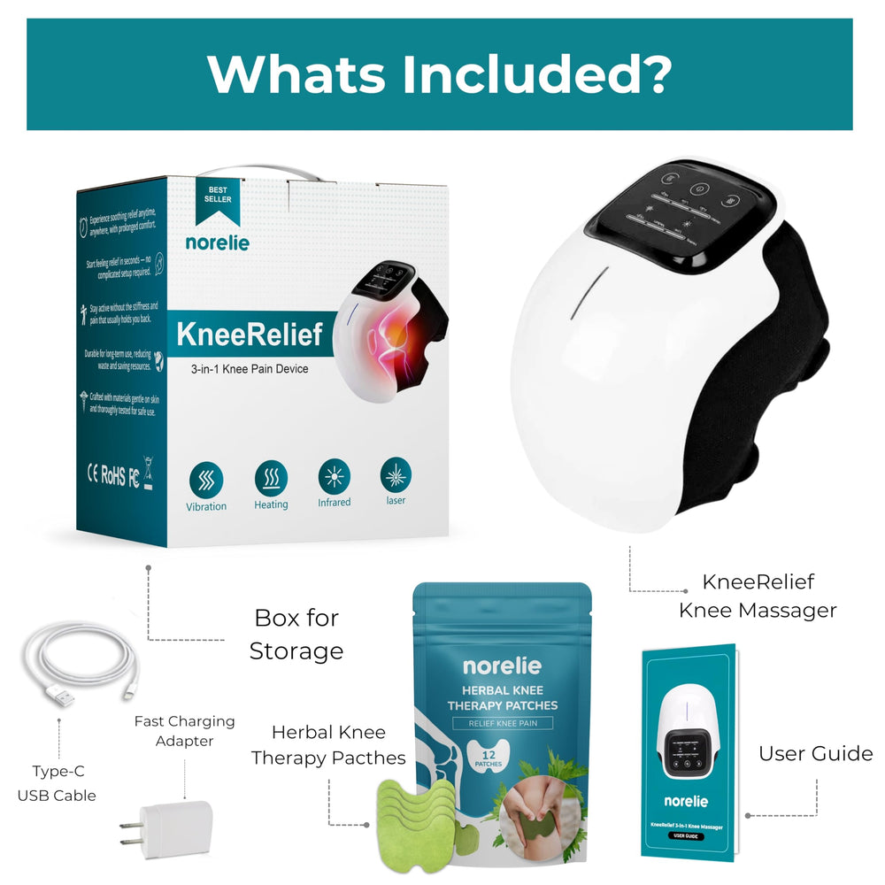 Heat and vibration modes providing targeted knee comfort during use.