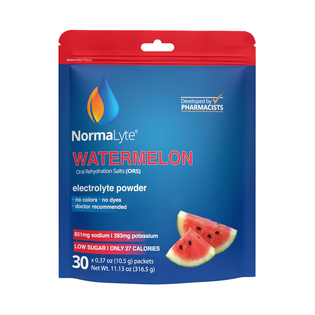 NormaLyte Watermelon powder packet open for quick hydration during workouts