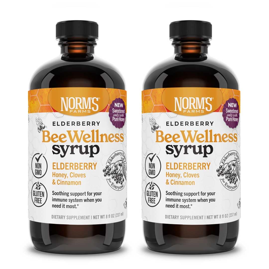 Norm's Farms BeeWellness elderberry honey syrup bottle 8 oz for daily immune support