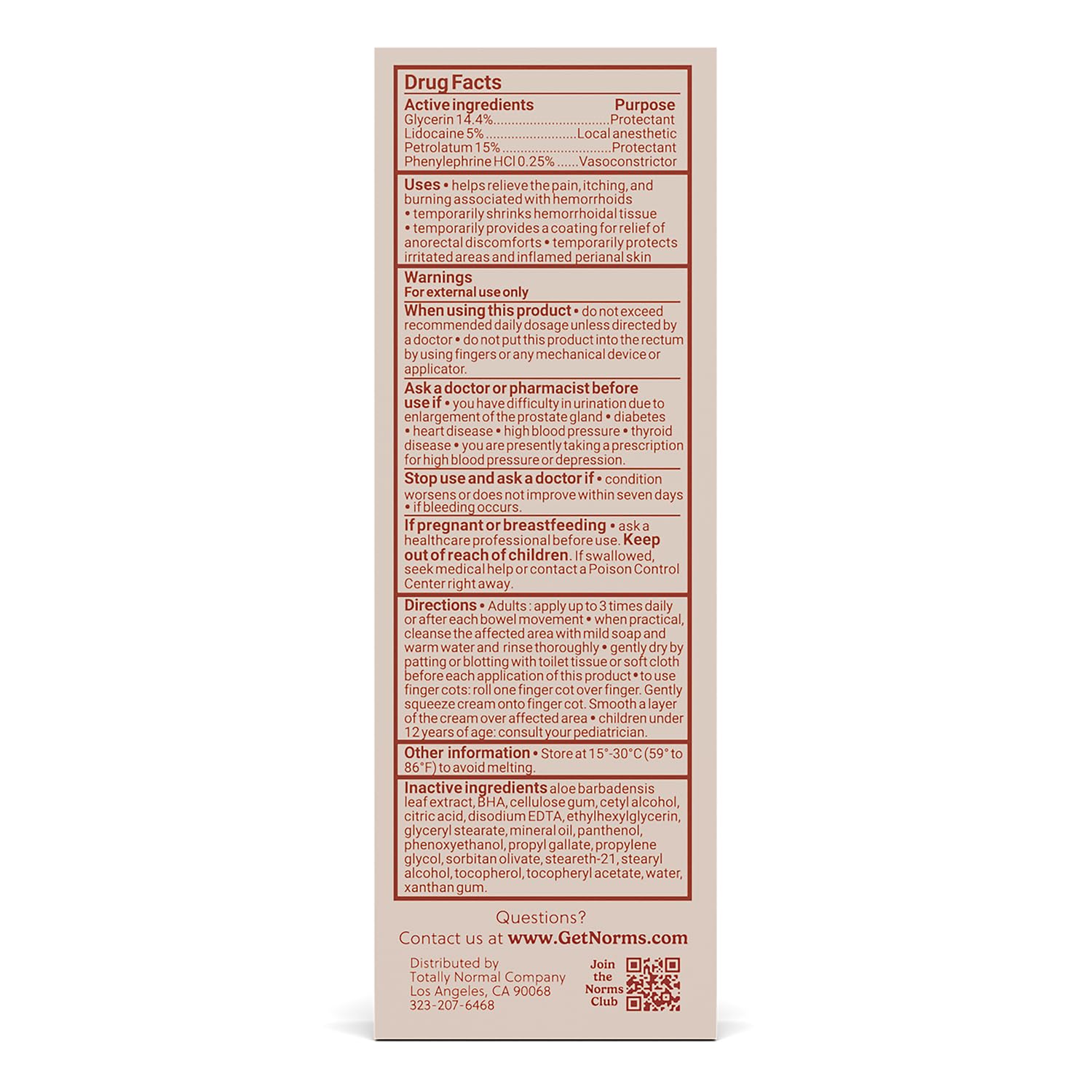 Norms hemorrhoid treatment cream front view display