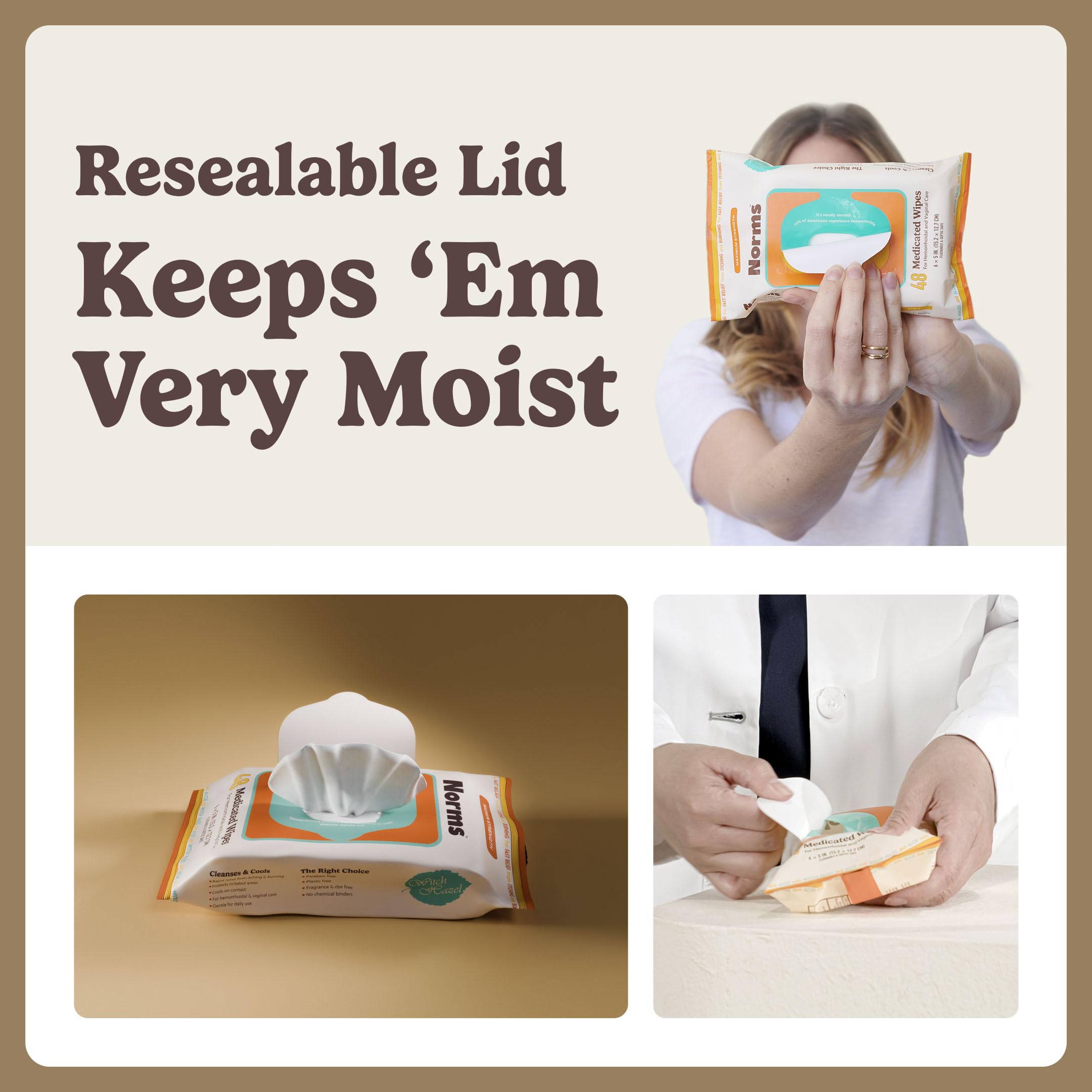 Norms dermatologist-tested hypoallergenic wipes suitable for daily sensitive-area care.