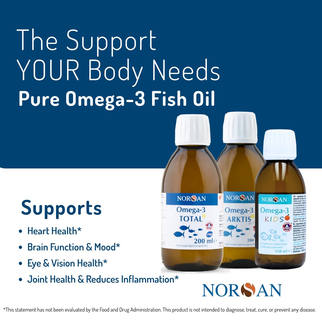 NORSAN Fisk Kids Omega-3 orange-flavor bottle highlights tasty, kid-friendly nutrition