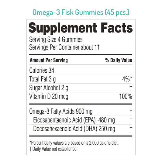 NORSAN Fisk Premium Omega-3 Kids Gummies with fruity taste for kid-friendly use.