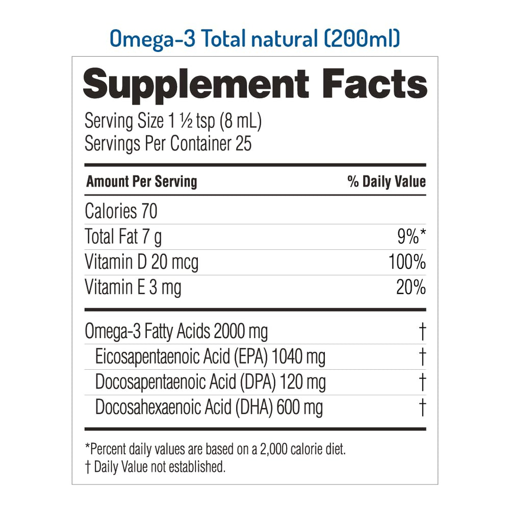 NORSAN Omega-3 Total liquid poured into a dosing spoon for easy daily use.