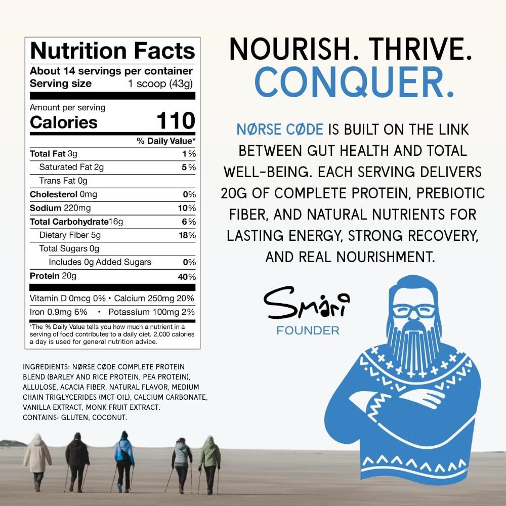 NØRSE CØDE vanilla protein powder nutrition label helps plan macros.