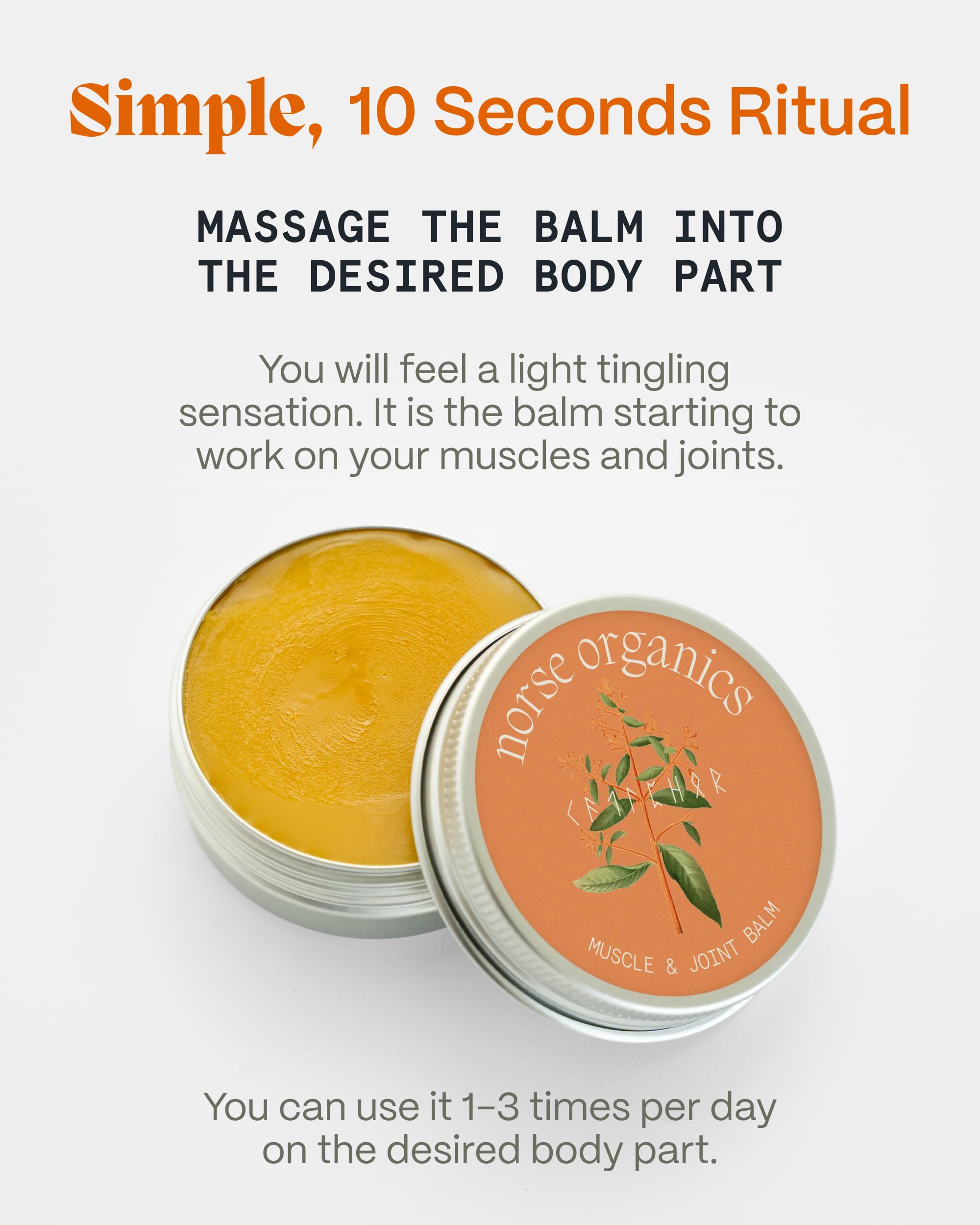 Norse Organics balm for the wrists with quick absorption for daily care.