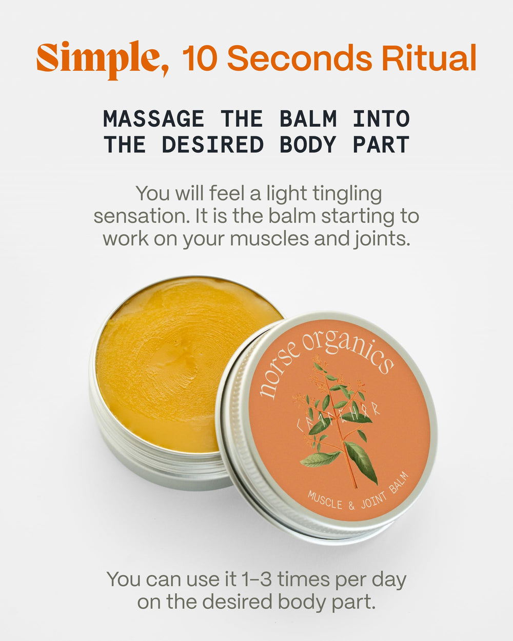 Norse Organics balm for the wrists with quick absorption for daily care.