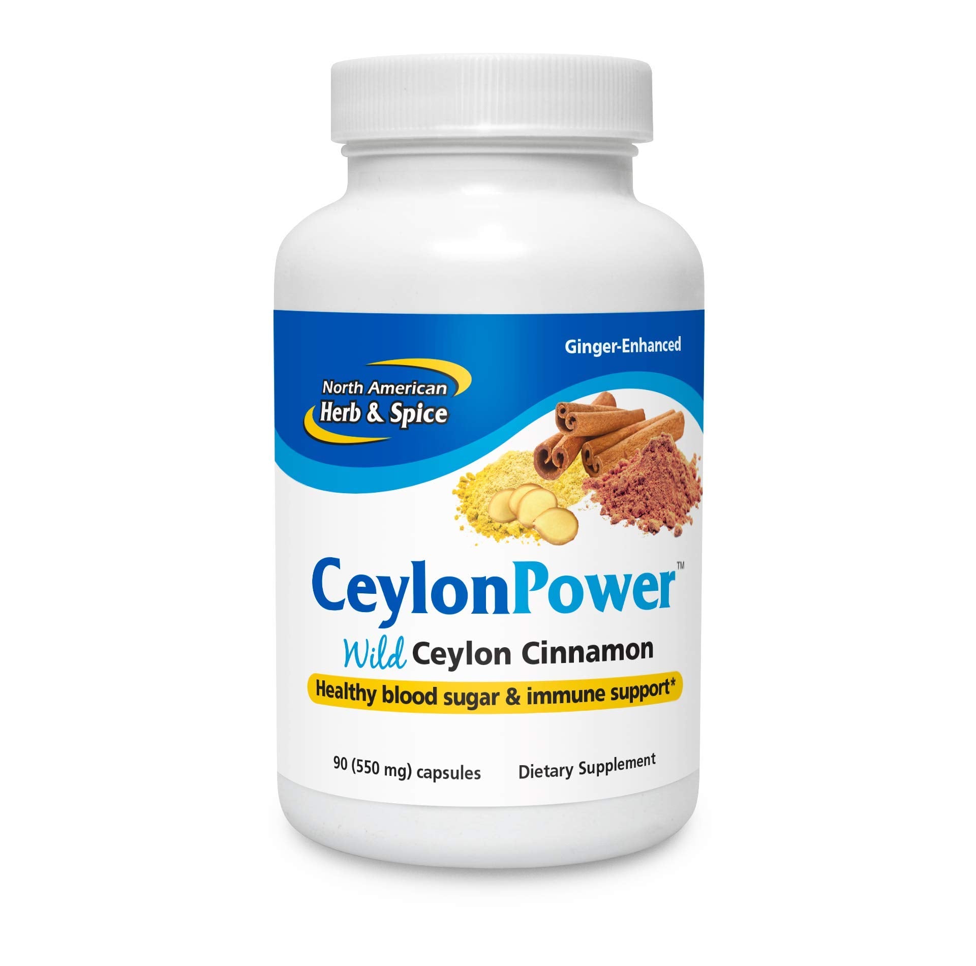 North American Herb & Spice CeylonPower bottle with capsules for daily vitality.