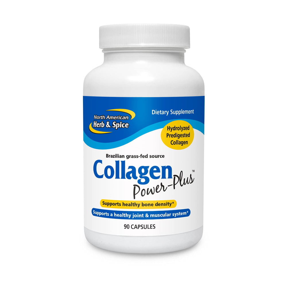 NORTH AMERICAN HERB & SPICE Collagen Power-Plus bottle label highlighting premium joint support