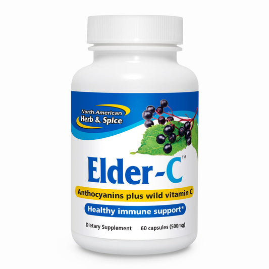 NORTH AMERICAN HERB & SPICE Elder-C bottle label emphasizing immune support potential