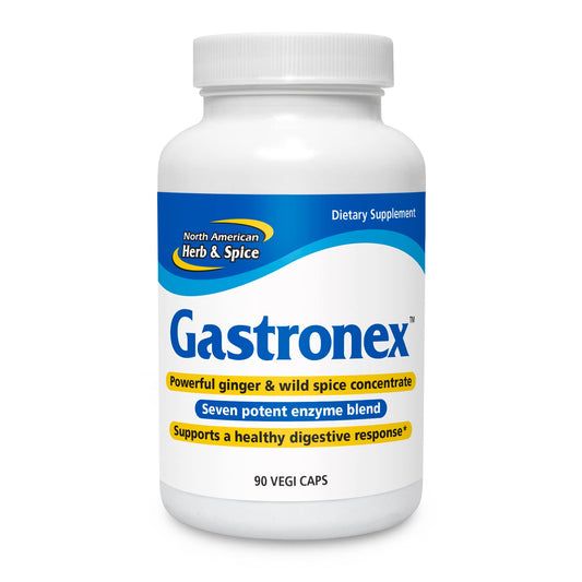 North American Herb & Spice Gastronex bottle with ginger concentrate supports digestive comfort.
