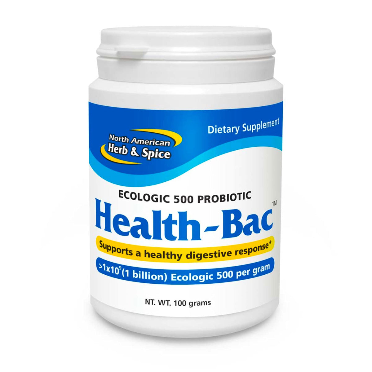 Health-Bac bottle with Ecologic 500 for daily digestive support.