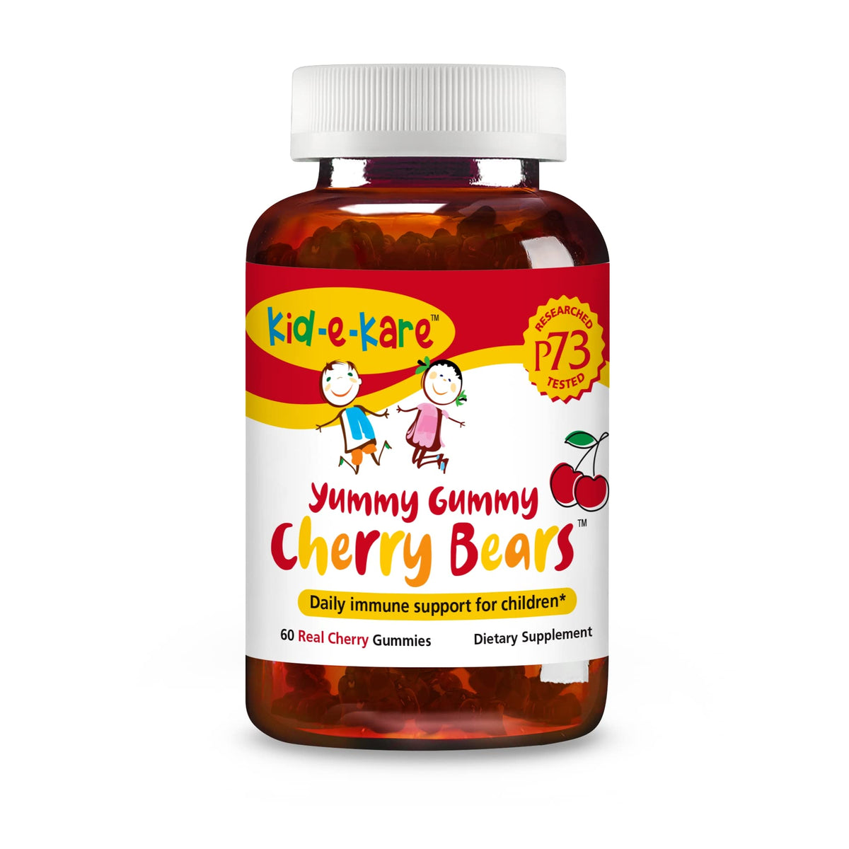 North American Herb & Spice kid-e-kare Yummy Gummy Cherry Bears bottle showing kid-friendly packaging and daily immune support concept.