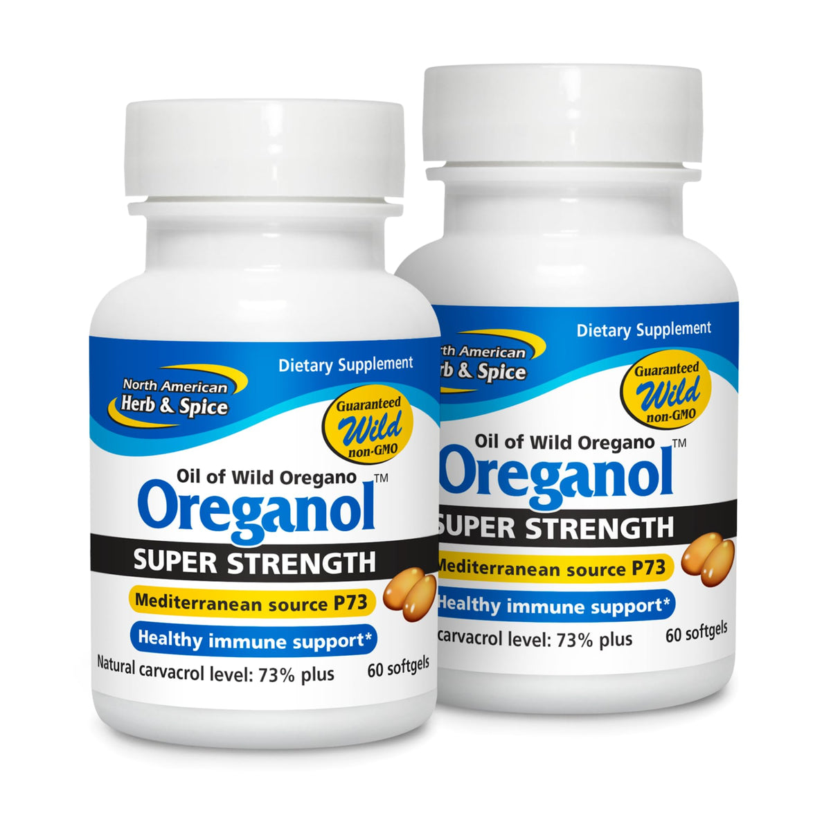 NORTH AMERICAN HERB & SPICE Oreganol P73 bottle front label for daily wellness.