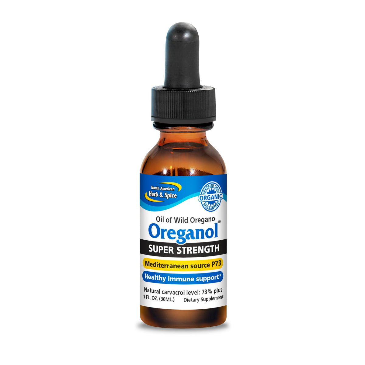North American Herb and Spice Oreganol bottle showing full-spectrum oregano oil