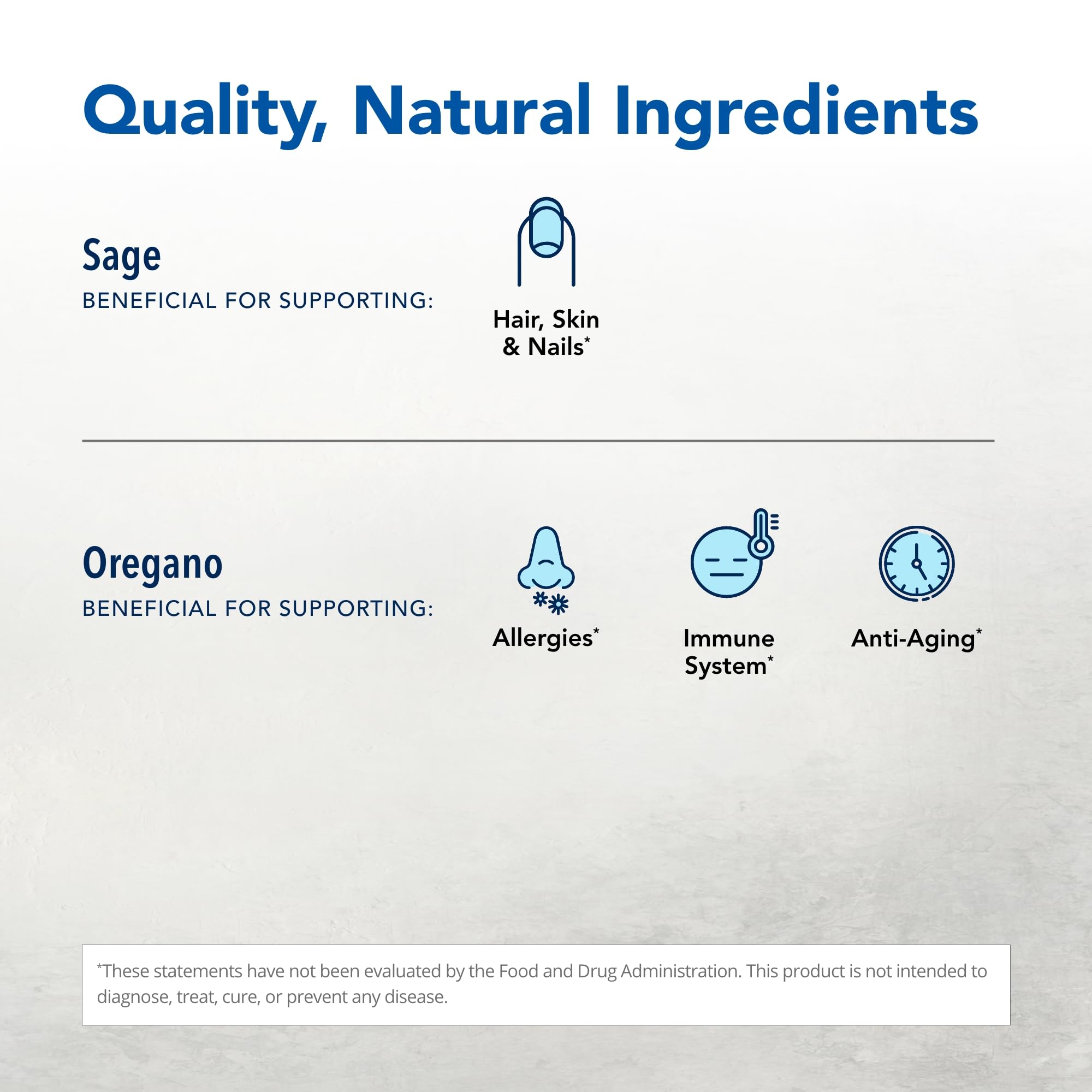 Ingredients panel featuring wild oregano and mountain spices