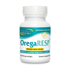 North American Herb and Spice OregaResp P73 bottle on white background for immune support.