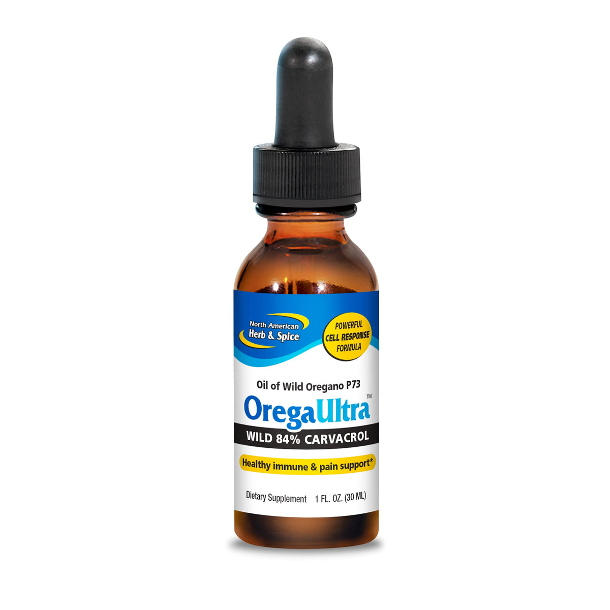 North American Herb & Spice OregaUltra bottle with wild oregano oil aroma.