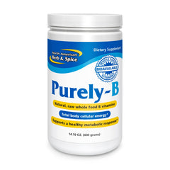 North American Herb & Spice Purely-B bottle front suggests natural energy support.