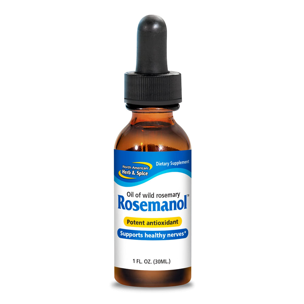 North American Herb & Spice Rosemanol bottle with wild rosemary oil supports daily nerve comfort.