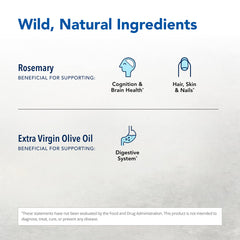 North American Herb & Spice ingredients panel shows rosemary oil with olive oil carrier for harmony.