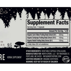 North Spore Clarity Lion Mane, Reishi, Cordyceps synergy for mindful mornings.