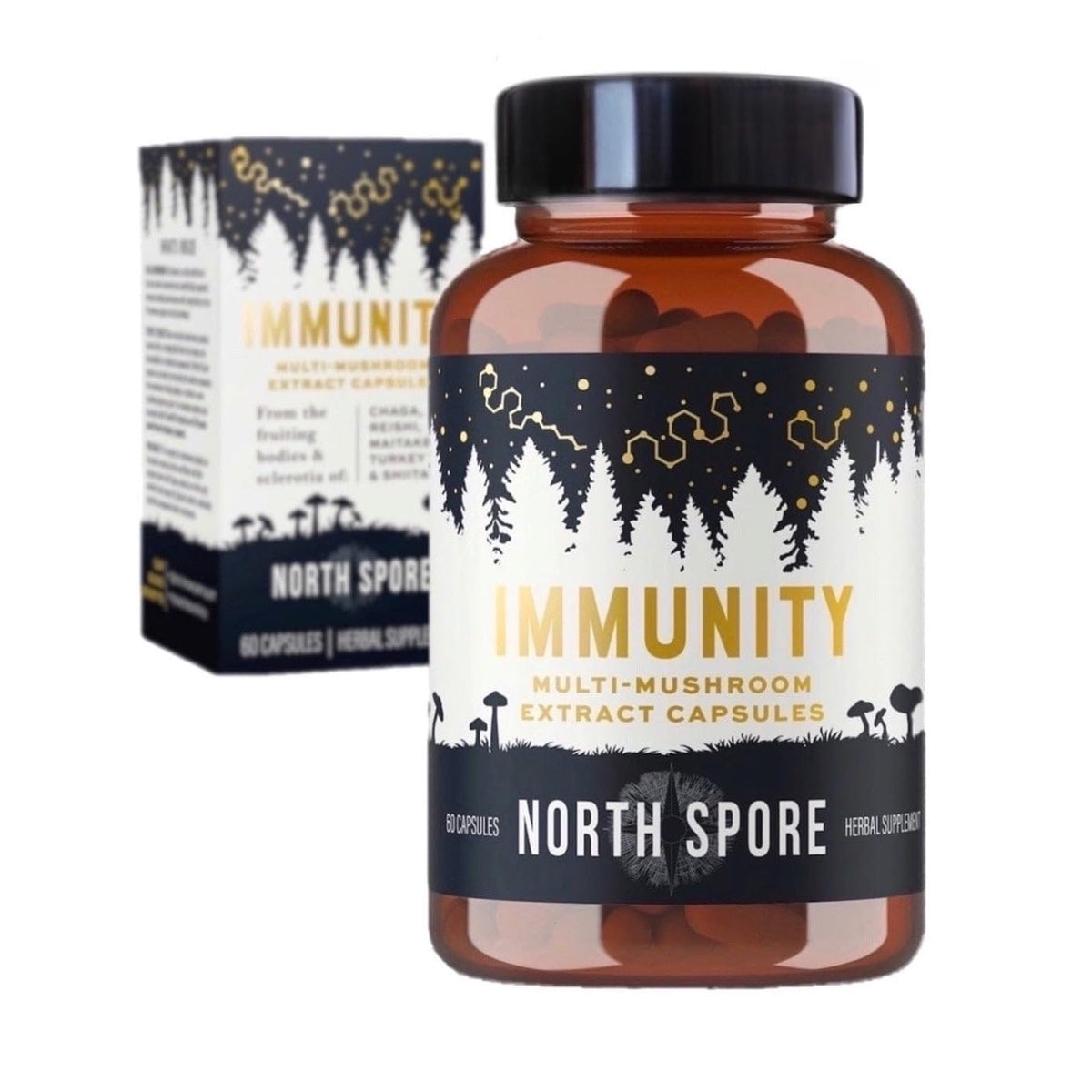 North Spore Immunity Capsules bottle front for daily immune support.