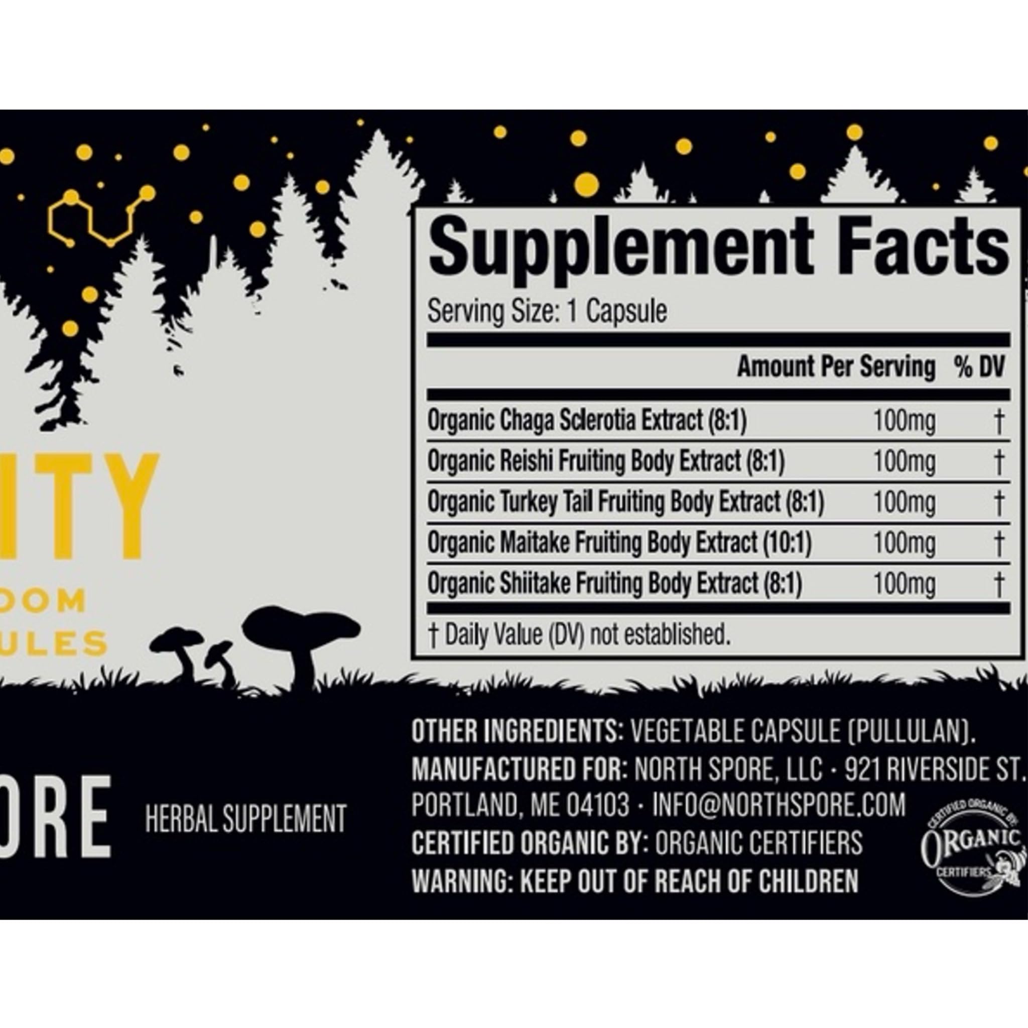 North Spore Immunity maitake and shiitake blend visual indicating full-spectrum benefits.