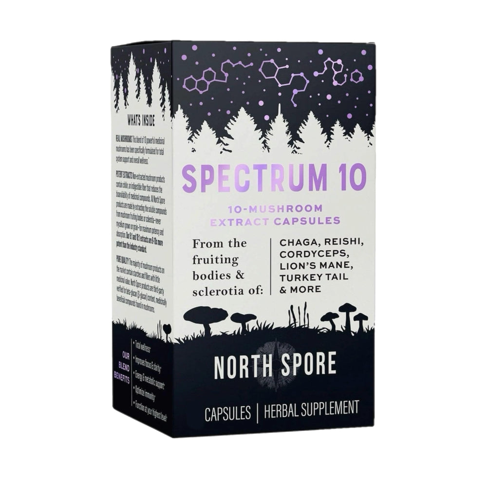 North Spore Spectrum 10 capsules close-up highlights pill texture and quality.
