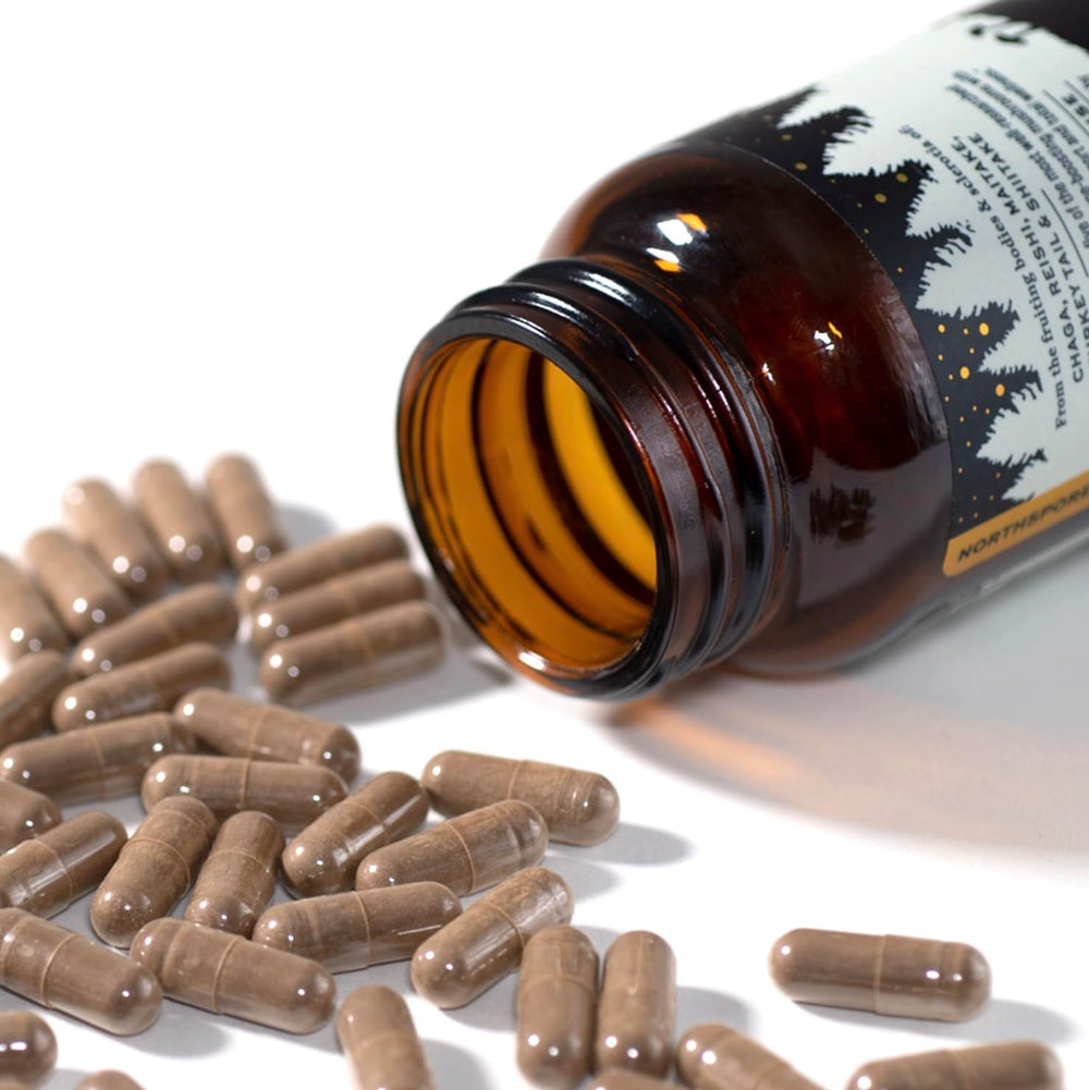 North Spore Spectrum 10 capsules close-up for easy daily intake and focus.