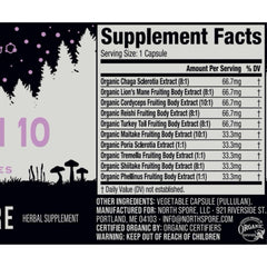 North Spore Spectrum 10 label shows vegan and organic certification for mindful wellness.