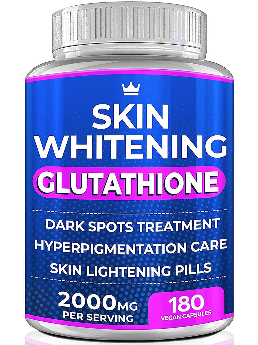 Northern Crown Cosmetics Glutathione whitening bottle front highlighting antioxidant support for skin tone.
