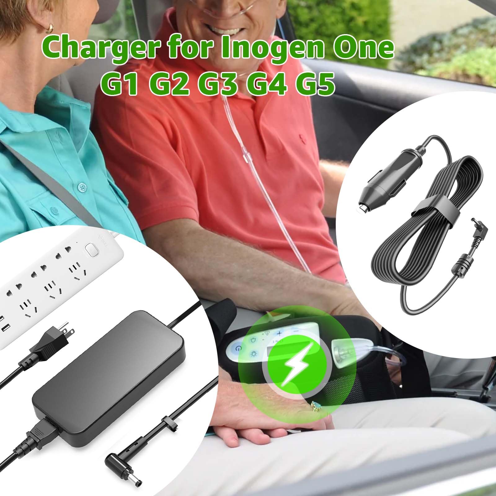 Norward 19V AC 120W adapter powering Inogen One at home and on the go