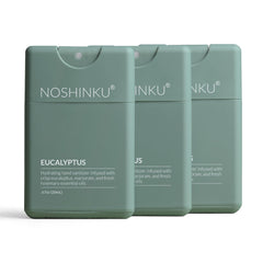Noshinku eucalyptus refillable hand sanitizer spray in a travel-size pack for on-the-go cleansing.