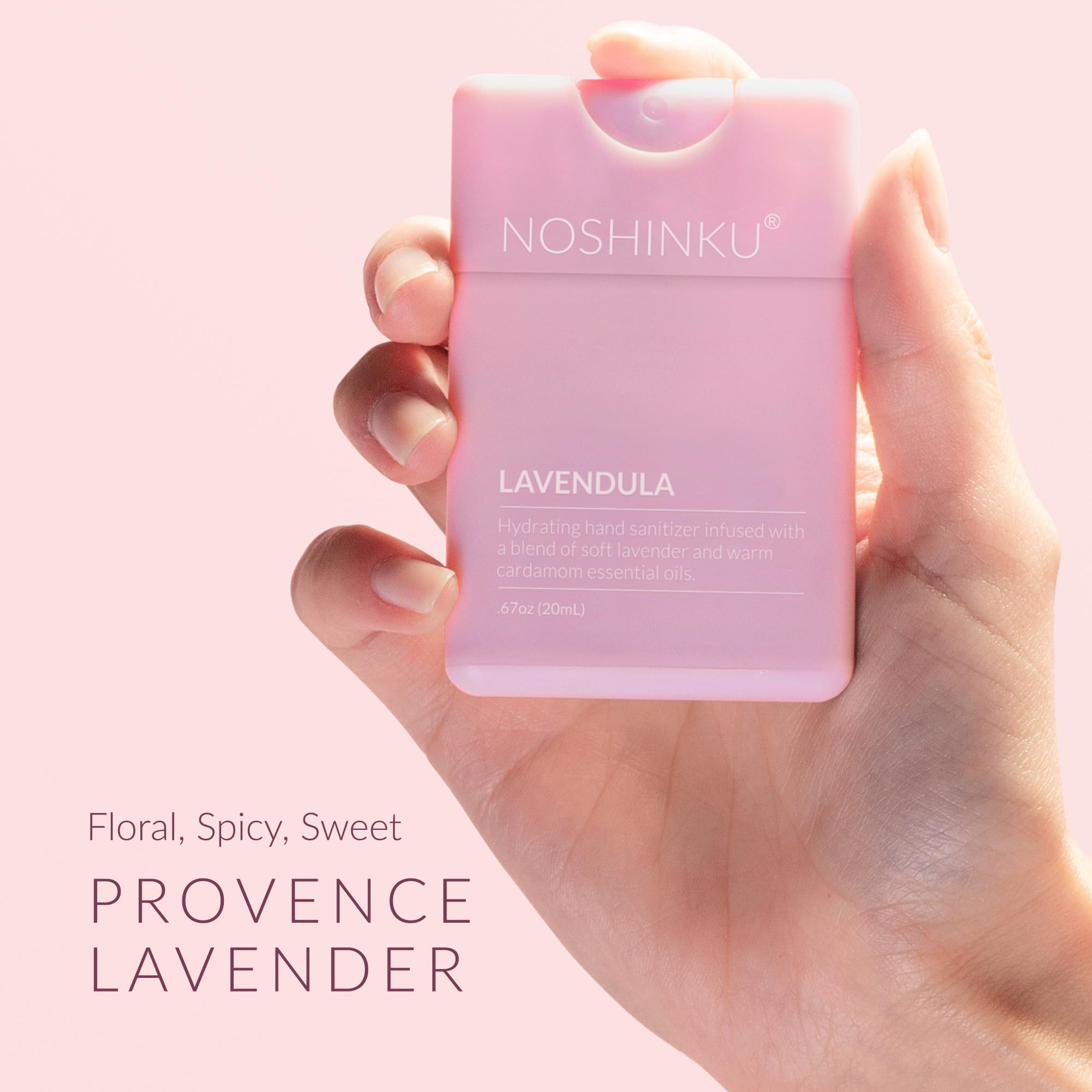 Noshinku hand spray in use on hands for quick moisturization.