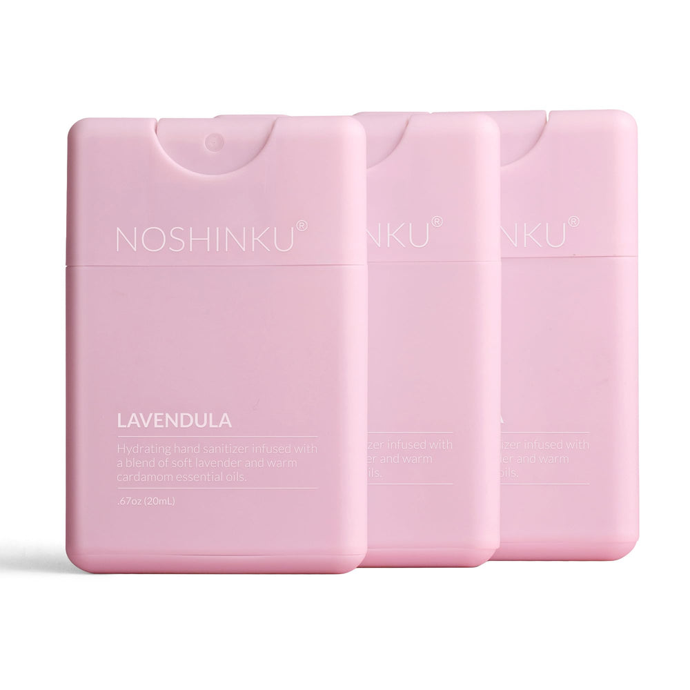 Noshinku Lavendula 3-pack front view for on-the-go sanitizing