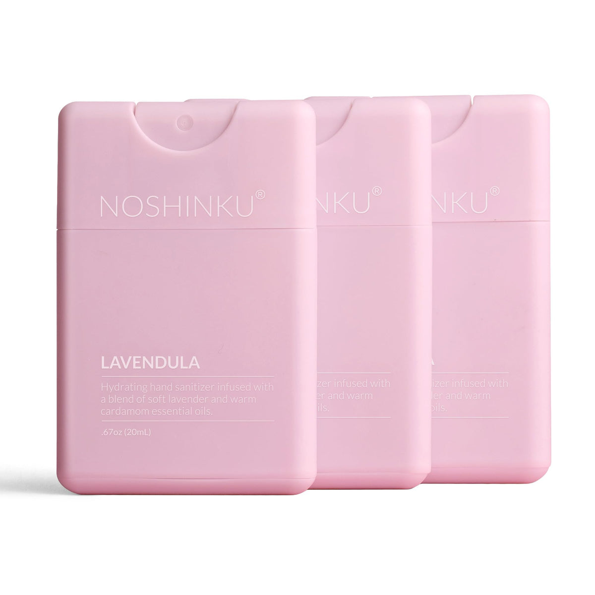 Noshinku Lavendula 3-pack front view for on-the-go sanitizing