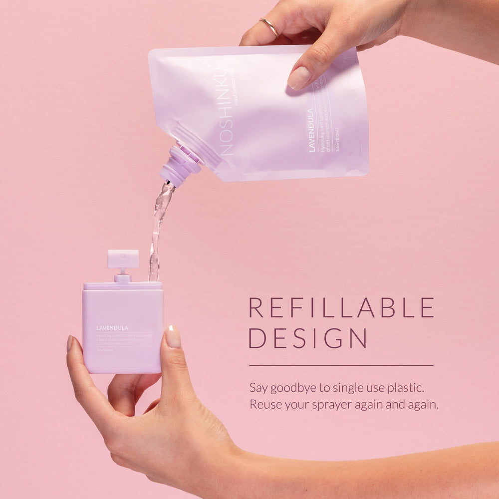 Noshinku Lavendula travel spray bottle releasing calming lavender scent