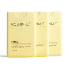 Noshinku lemon-scent refillable sanitizer bottle provides refreshing aroma and skin hydration.